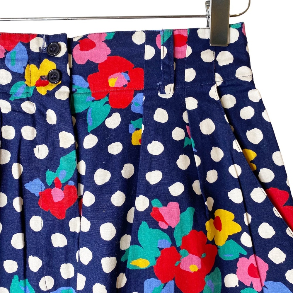 Vintage American Eagle Floral Polka Dot Pleated Pencil Skirt Belt Blue Pink L - Picture 3 of 10